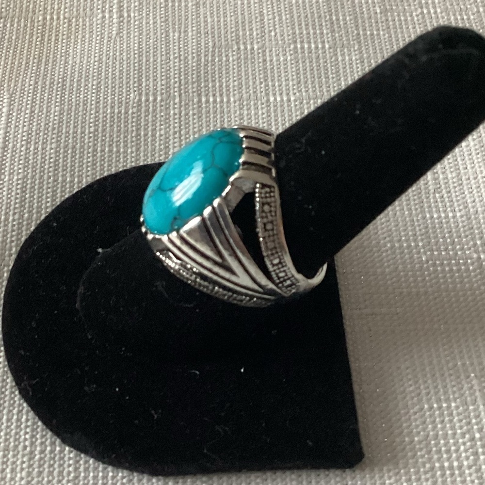 Turquoise Color Silver Tone Ring - Picture 4 of 4